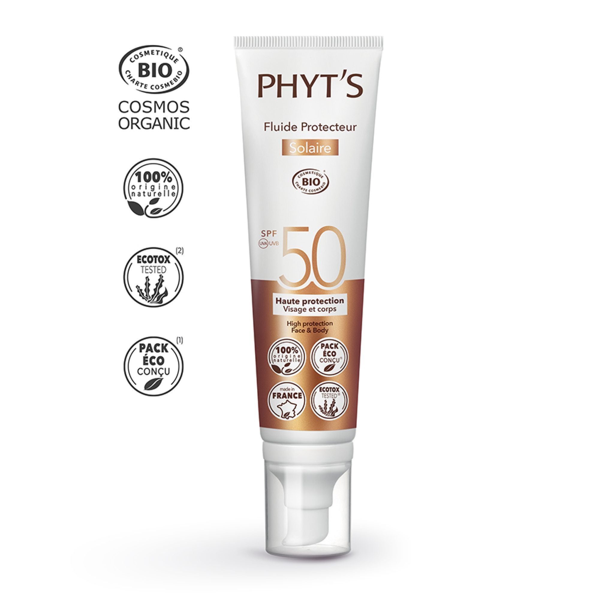 Fluide protecteur Solaire SPF 50 Visage et Corps 100ml - Phyt's